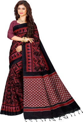 Quetzal Printed Sambalpuri Pure Cotton Saree(Red)