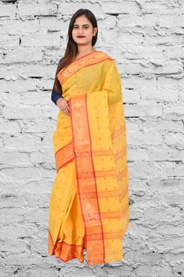 BD Taant Saree Self Design Tant Pure Cotton Saree(Yellow)