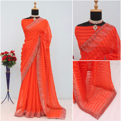ZOYAL ENTERPRISE Embellished Bollywood Georgette Saree(Orange)