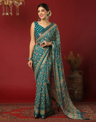 Samah Printed, Embellished Daily Wear Georgette Saree(Green)