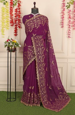 UMATEXFAB Embroidered Bollywood Georgette Saree(Purple)