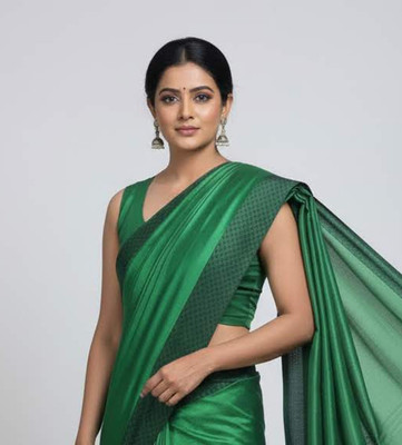 Anugrah Textile Printed Banarasi Lycra Blend, Chiffon Saree(Green)