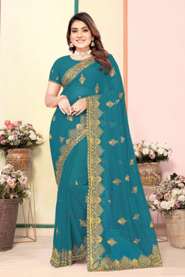 Radheradhey Embroidered Bollywood Georgette Saree(Light Blue)
