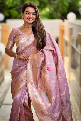 ROOP LAVANYA Woven Paithani Cotton Silk, Jacquard Saree(Pink)