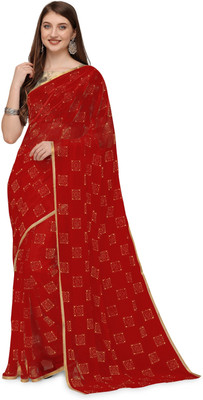 Prutha Fashions Printed Daily Wear Chiffon Saree(Red)