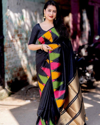 Aldwych Woven Banarasi Silk Blend Saree(Black)