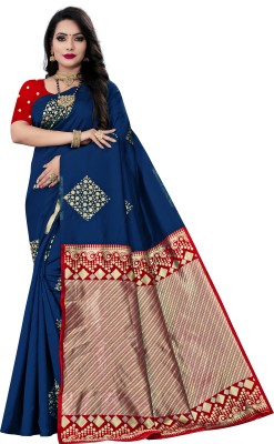 ZAKHRO Self Design Chanderi Cotton Silk Saree(Blue)