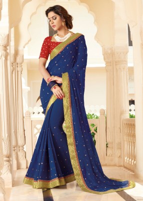 Laxmipati Sarees Embroidered Bollywood Georgette Saree(Dark Blue)