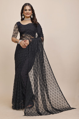 Manthan Creation Floral Print Bollywood Art Silk Saree(Black)