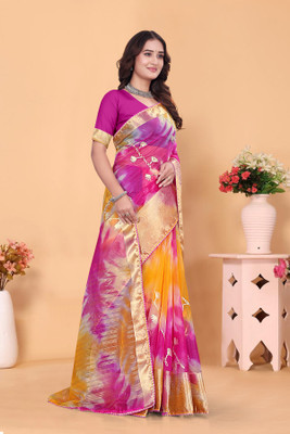 Aarunika SST Solid/Plain Bollywood Organza Saree(Pink)