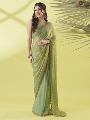valida Solid/Plain Bollywood Tissue, Pure Silk Saree(Green)