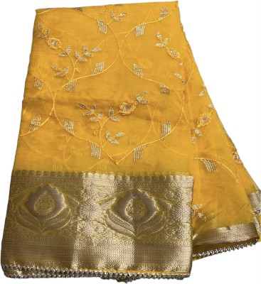 MINE CHOICE Embroidered, Woven Chettinadu Organza Saree(Gold)