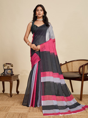 Upalksh Printed Bollywood Linen Saree(Black)