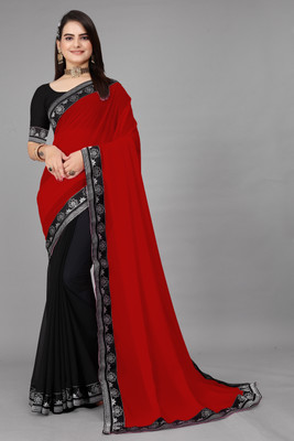 Om Sai Creation Embellished Bollywood Georgette Saree(Red, Black)