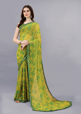 VARNI DESIGNER HUB Floral Print Bollywood Georgette Saree(Light Green)