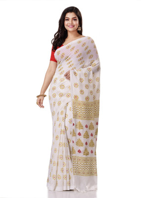 TANTLOOM Self Design Handloom Handloom Pure Cotton Saree(White)