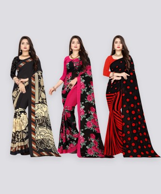 Anand Sarees Printed Daily Wear Georgette Saree(Pack of 3, Multicolor)