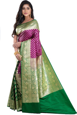 Dulhan Collection Woven Banarasi Jacquard Saree(Multicolor)
