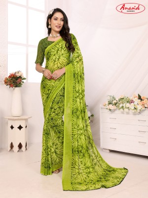 Anand Sarees Printed Daily Wear Georgette Saree(Pack of 2, Green)