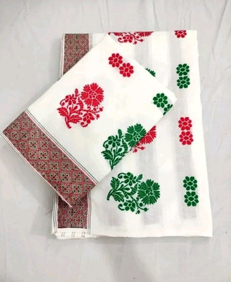 Karbi cotton handloom Woven Mekhela Chador Cotton Silk Saree(White)