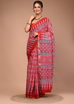 LOVWEAR Blocked Printed, Color Block, Hand Painted, Printed, Self Design Ikkat Pure Cotton Saree(Multicolor)