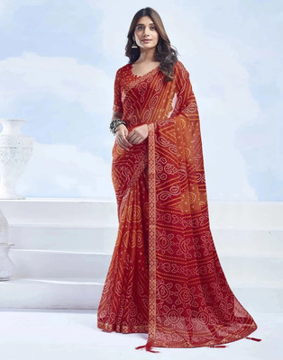 Panchvati NX Printed Bandhani Georgette Saree(Red)