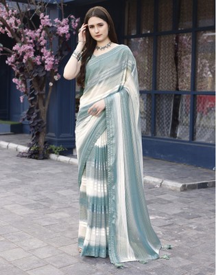 Satrani Striped, Woven Bollywood Georgette Saree(Blue, Grey)