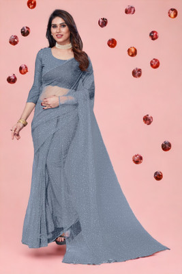 InfiniteFab Embroidered Bollywood Net Saree(Grey)