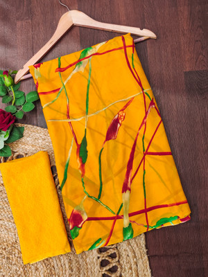 kashvi sarees Floral Print Daily Wear Georgette Saree(Yellow, Red)