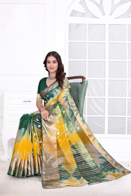 Aarunika fashion Solid/Plain Bollywood Organza Saree(Green)