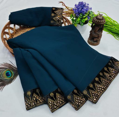 DHRAM CREATION Embroidered Bollywood Georgette Saree(Light Blue)