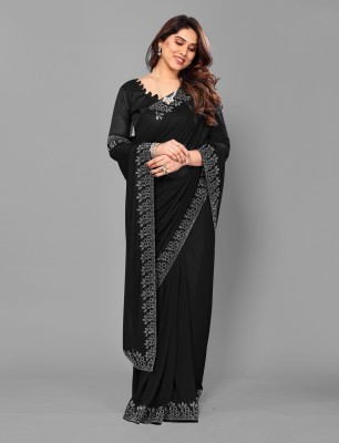 Ejoty Fashion Embellished Bollywood Silk Blend Saree(Black)