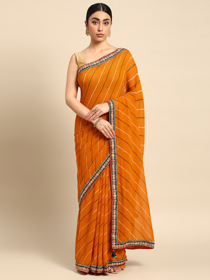 Divastri Printed Leheria Chiffon Saree(Yellow)