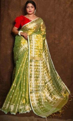 Adwitia Textile Woven Handloom Tissue Saree(Light Green)