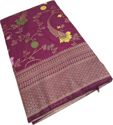 Kashi Silk Floral Print, Woven Banarasi Art Silk Saree(Purple)