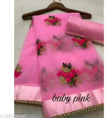 vallavi fashion Embroidered Bollywood Net Saree(Pink)