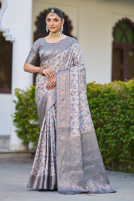 DHARMRAJ ENTERPRISE Digital Print Banarasi Crepe Saree(Grey)