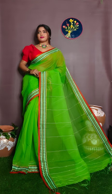 BalikaTextile Self Design Handloom Cotton Blend Saree(Green)