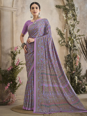 Sareemall Printed Daily Wear Crepe Saree(Purple)