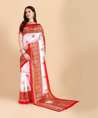 RichEraa Digital Print Banarasi Cotton Silk Saree(Red, White)