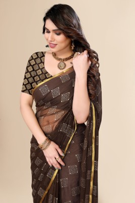 JiproStore Embroidered Daily Wear Chiffon Saree(Brown)