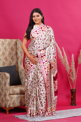 KEERRAZ Floral Print Daily Wear Jacquard Saree(Pink)