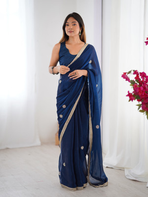 LeeliPeeri Designer Embroidered, Self Design Bollywood Silk Blend Saree(Blue)