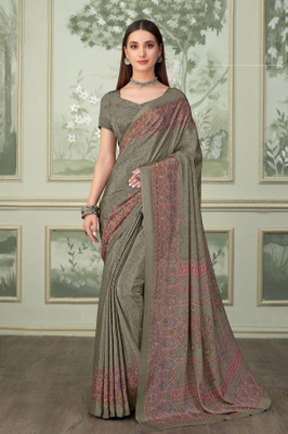 The Fashion Attire Embellished Bollywood Crepe, Silk Blend Saree(Grey)