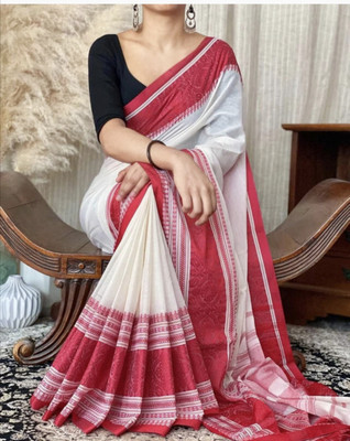 RM CREATION Self Design Handloom Cotton Jute Saree(White)