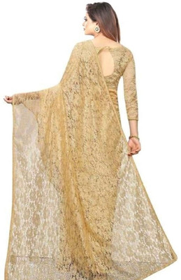 Paanthcreation Self Design Bollywood Net Saree(Cream)
