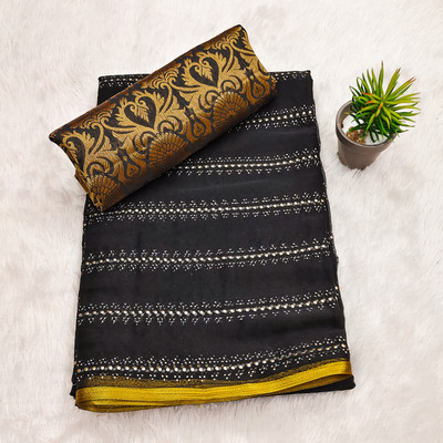 DIVYASHAKTI FASHION Striped Bollywood Chiffon Saree(Black)