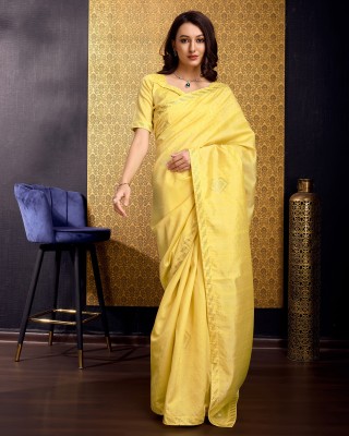 Divastri Embellished, Self Design Bollywood Tussar Silk, Silk Blend Saree(Yellow)