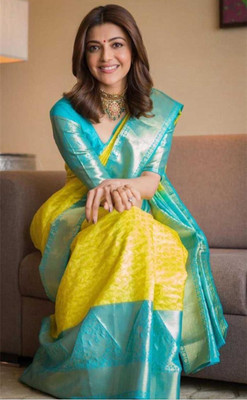 Rudr Ventures Embroidered Banarasi Silk Blend Saree(Yellow)