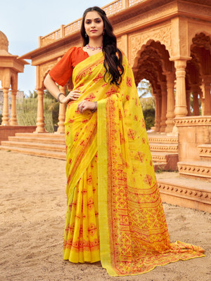 Divastri Printed Daily Wear Chiffon Saree(Yellow)